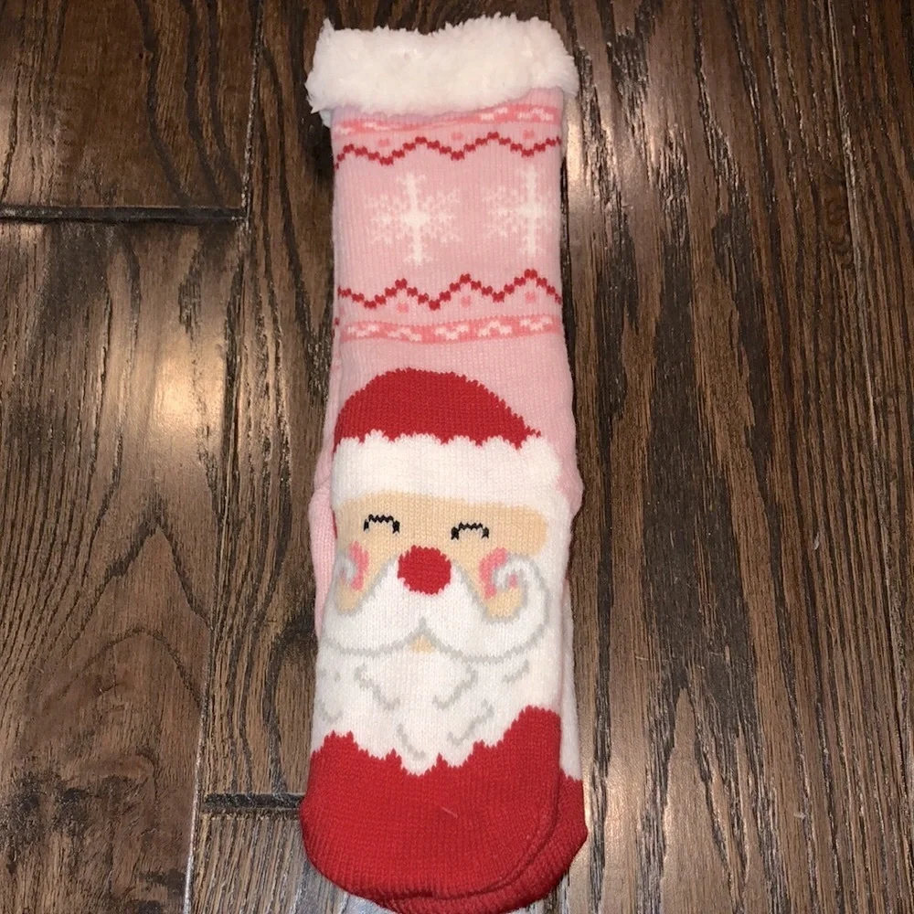 Pink fuzzy Santa clause socks new with tags